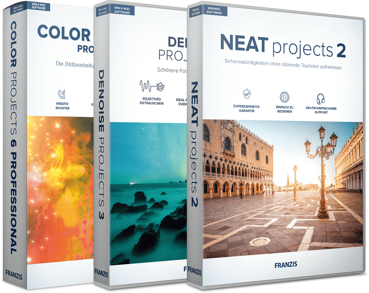 Franzis Bildbearbeitungsbundle 2023: Denoise, Color und Neat projects umsonst