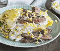 Spargel mit Steak und Ofen-Kartoffeln